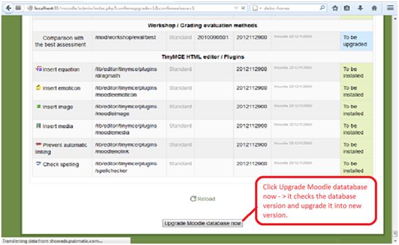 Database Upgrading window